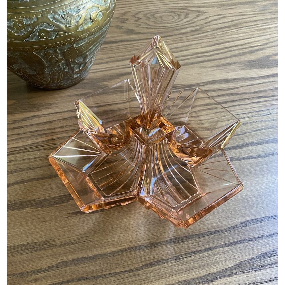Vintage 1928 Art Deco Indiana Glass Relish Dish Pink Depression Glass Divided